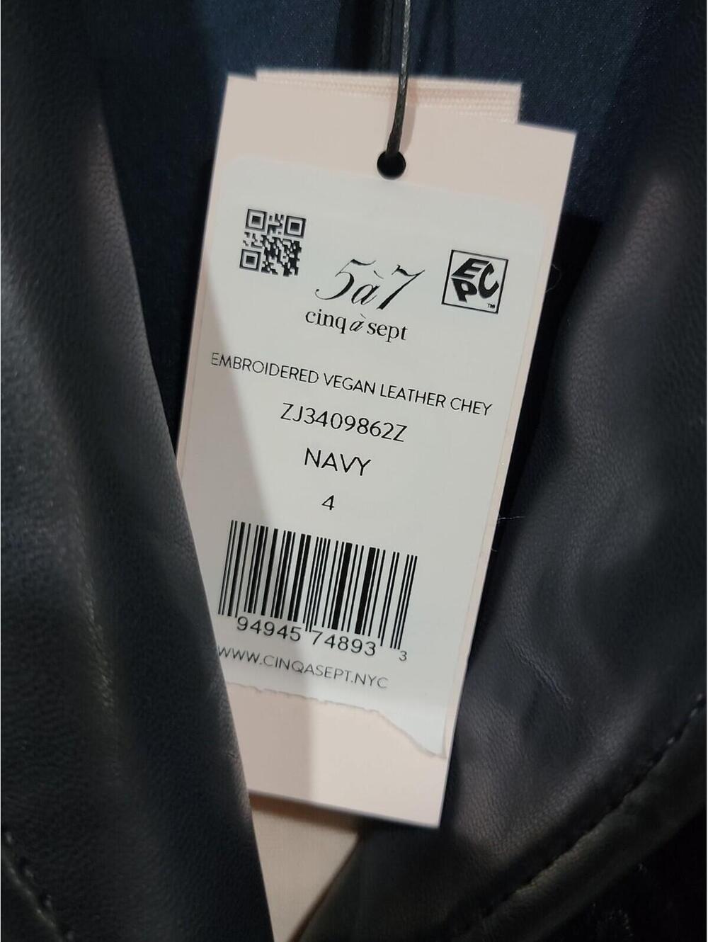 CINQ À SEPT Cheyenne Embroidered Eyelet Size 4 Faux Leather Blazer Navy NWT #W3 - Picture 7 of 13